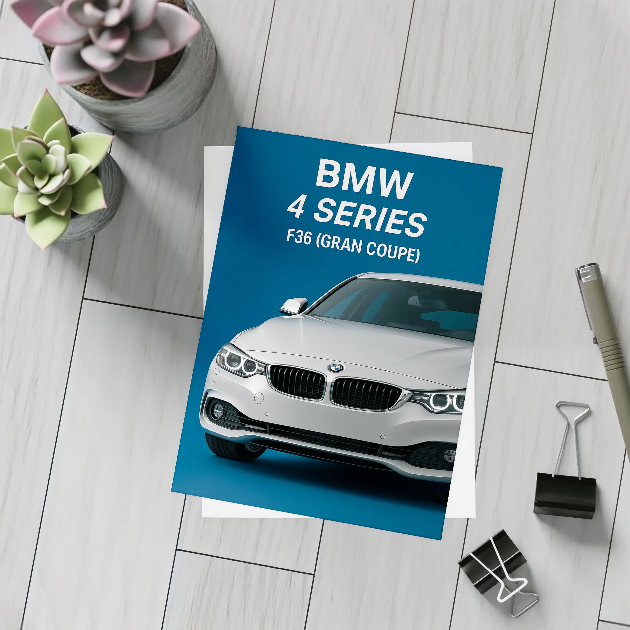 BMW Four Series Gran Coupe Blue Background – Postcards