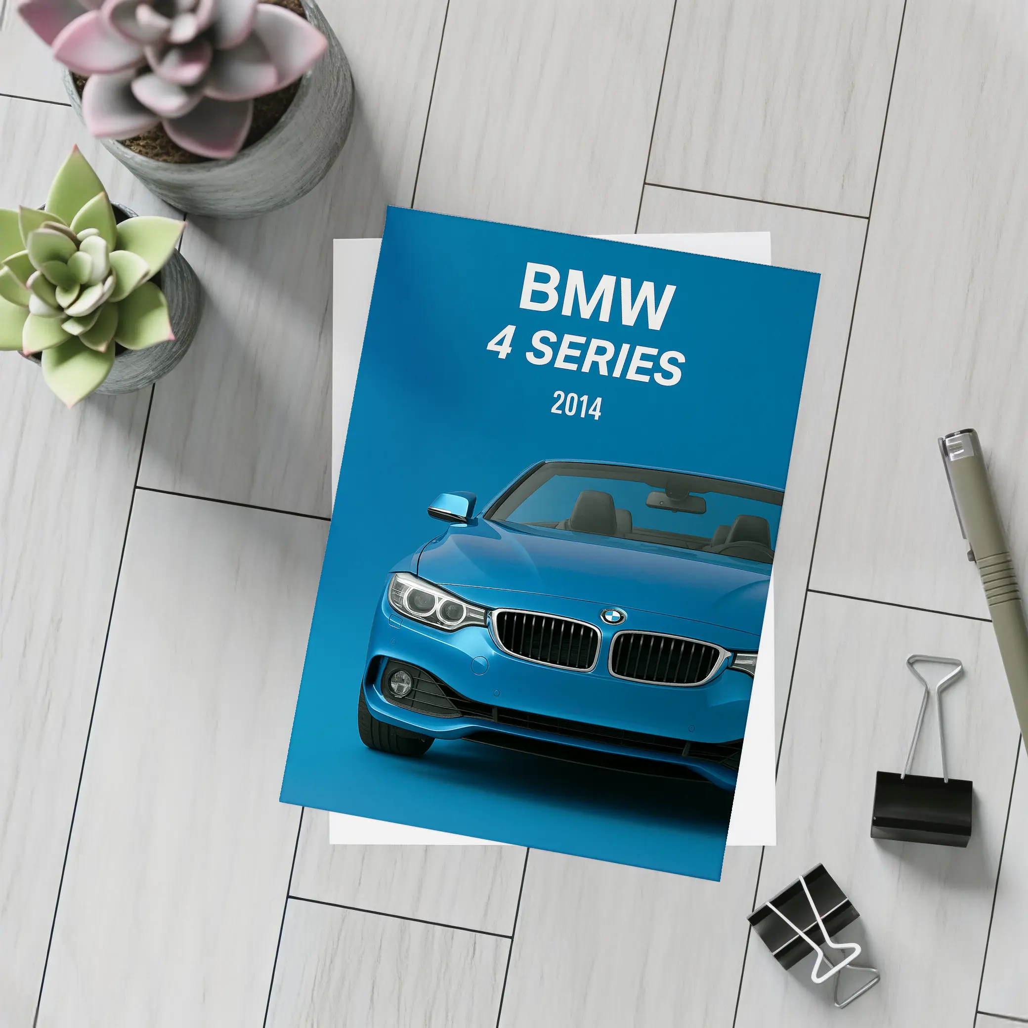 BMW 4 Series 2014 Blue Convertible Front – Postcards