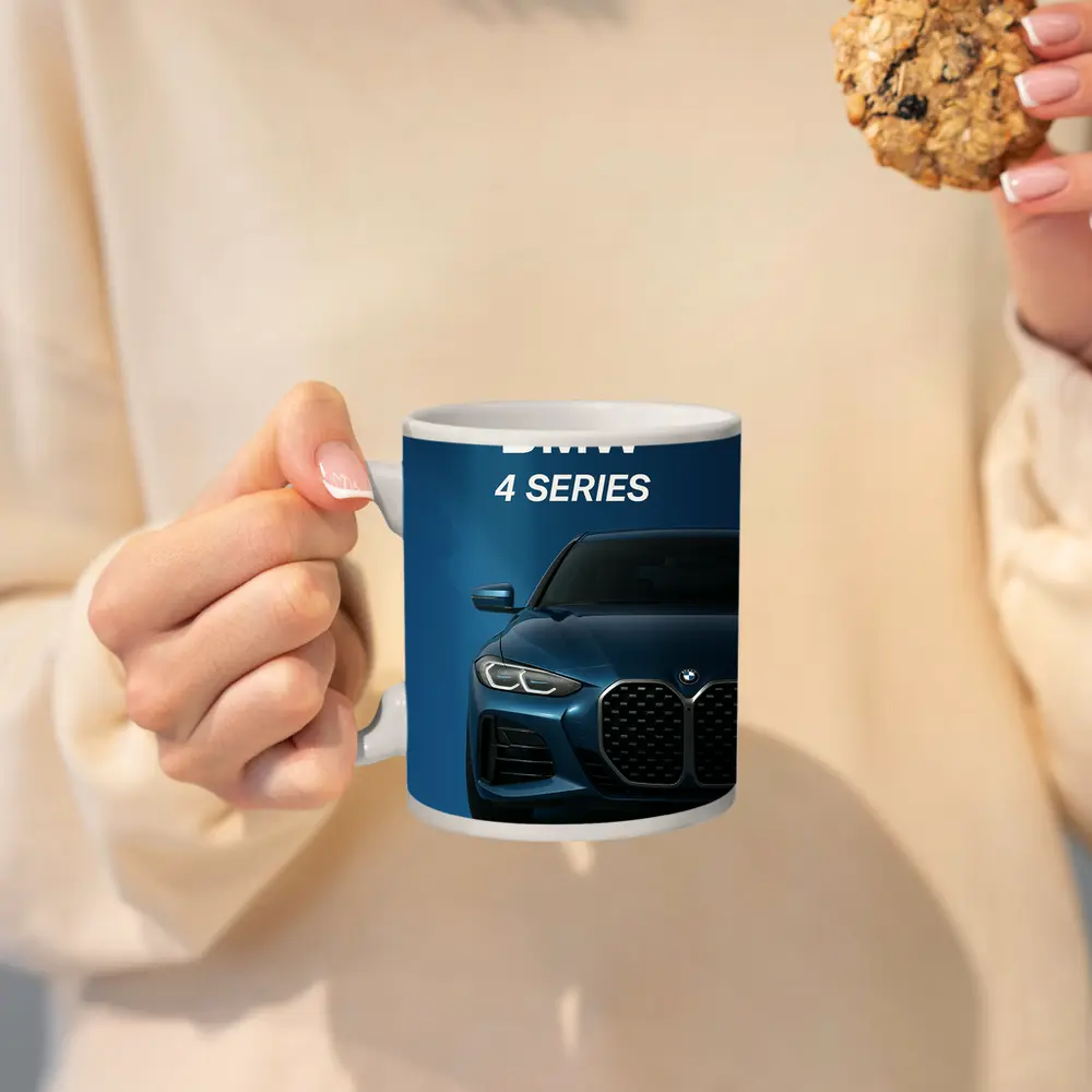 BMW 4 Series Front View Blue Background – Mugs