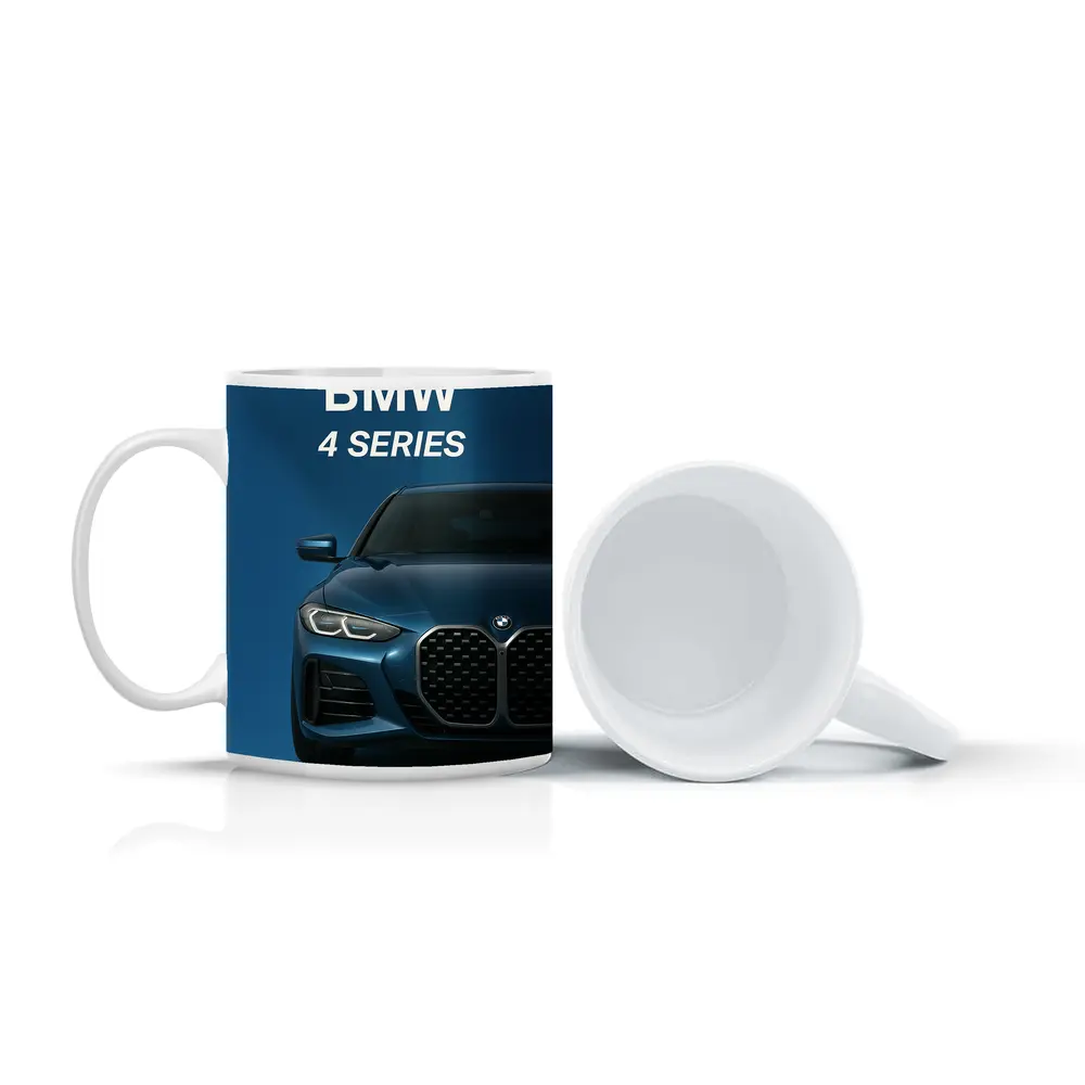 BMW 4 Series Front View Blue Background – Mugs