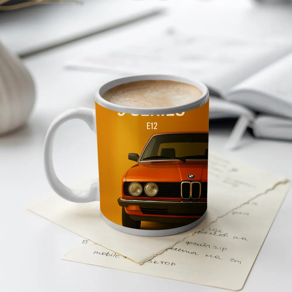 BMW Five Series E12 Orange Yellow Background – Mugs