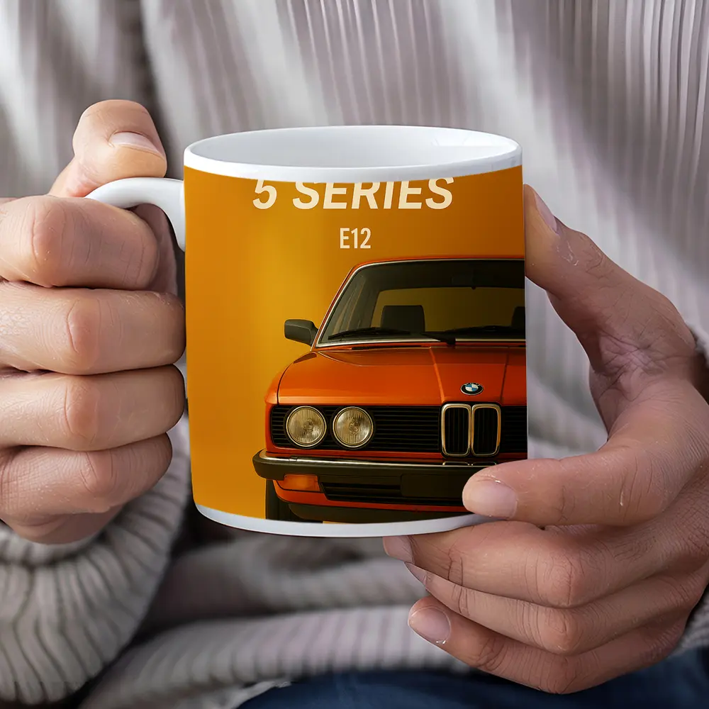 BMW Five Series E12 Orange Yellow Background – Mugs