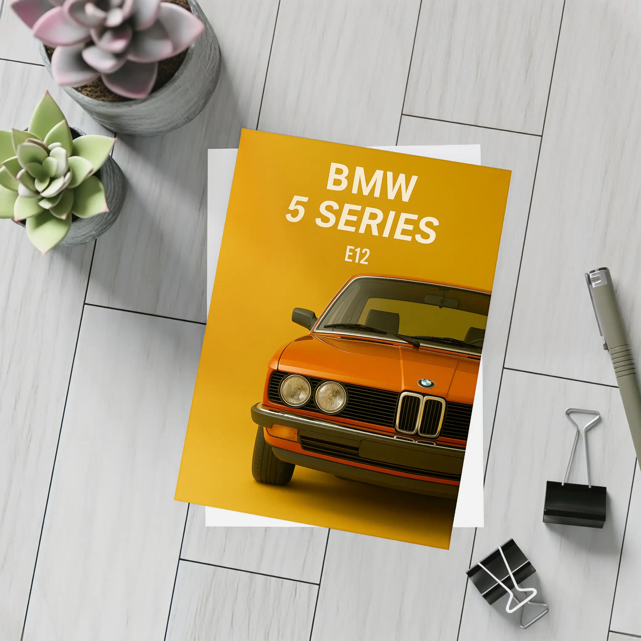 BMW Five Series E12 Orange Yellow Background – Postcards