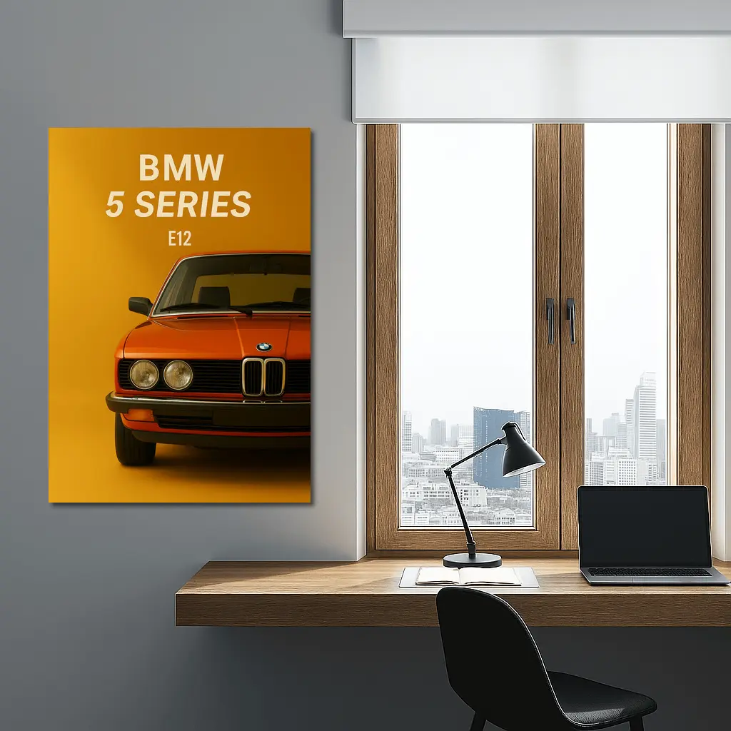 BMW Five Series E12 Orange Yellow Background – Wall Art