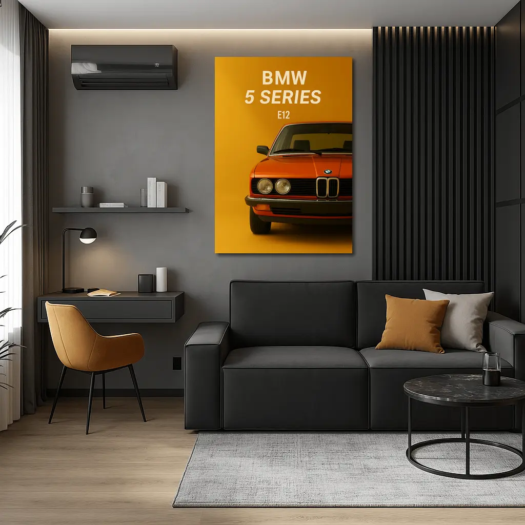 BMW Five Series E12 Orange Yellow Background – Wall Art
