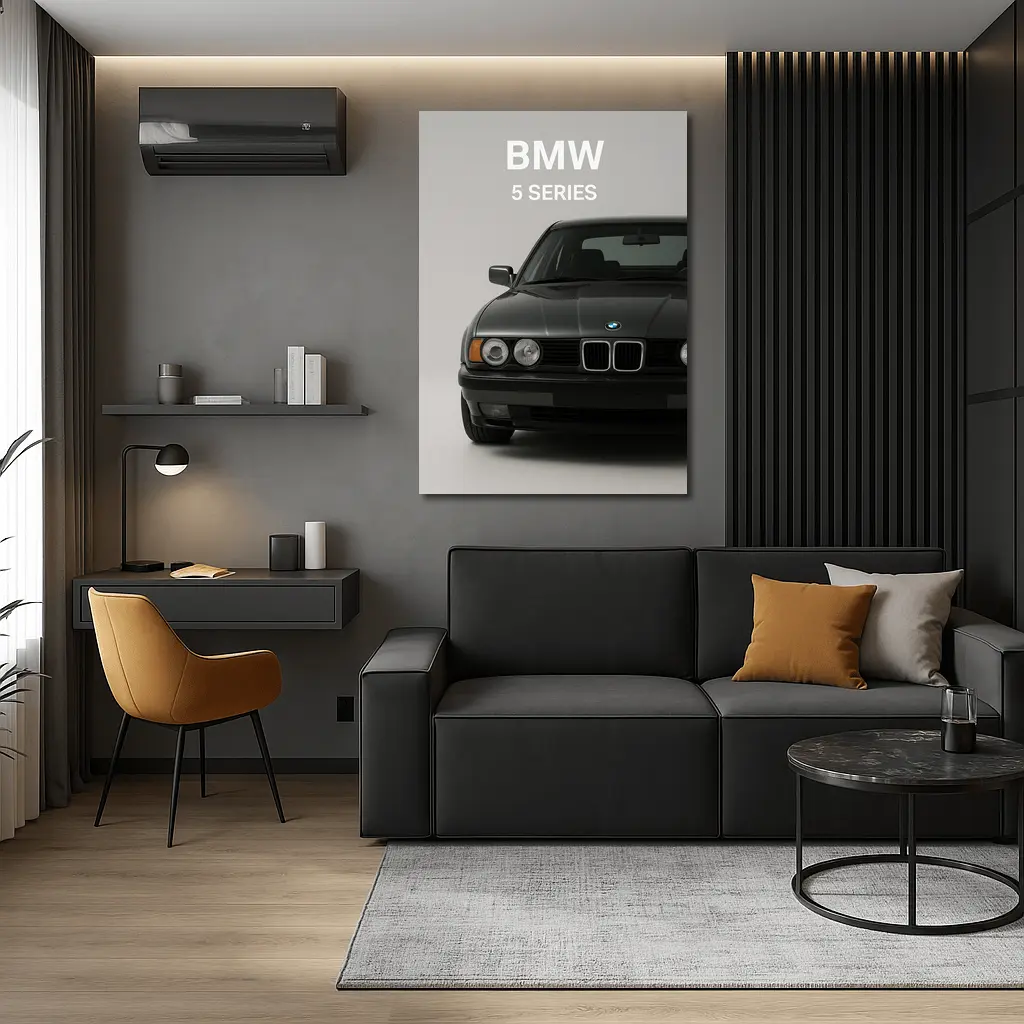 BMW 5 Series Classic Front View Gray – Wall Art