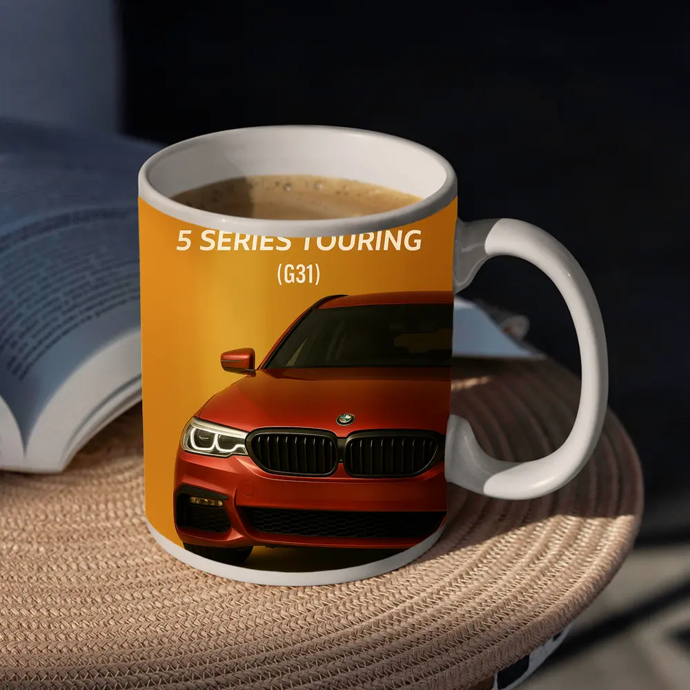 BMW Five Series Touring G31 Orange Background – Mugs