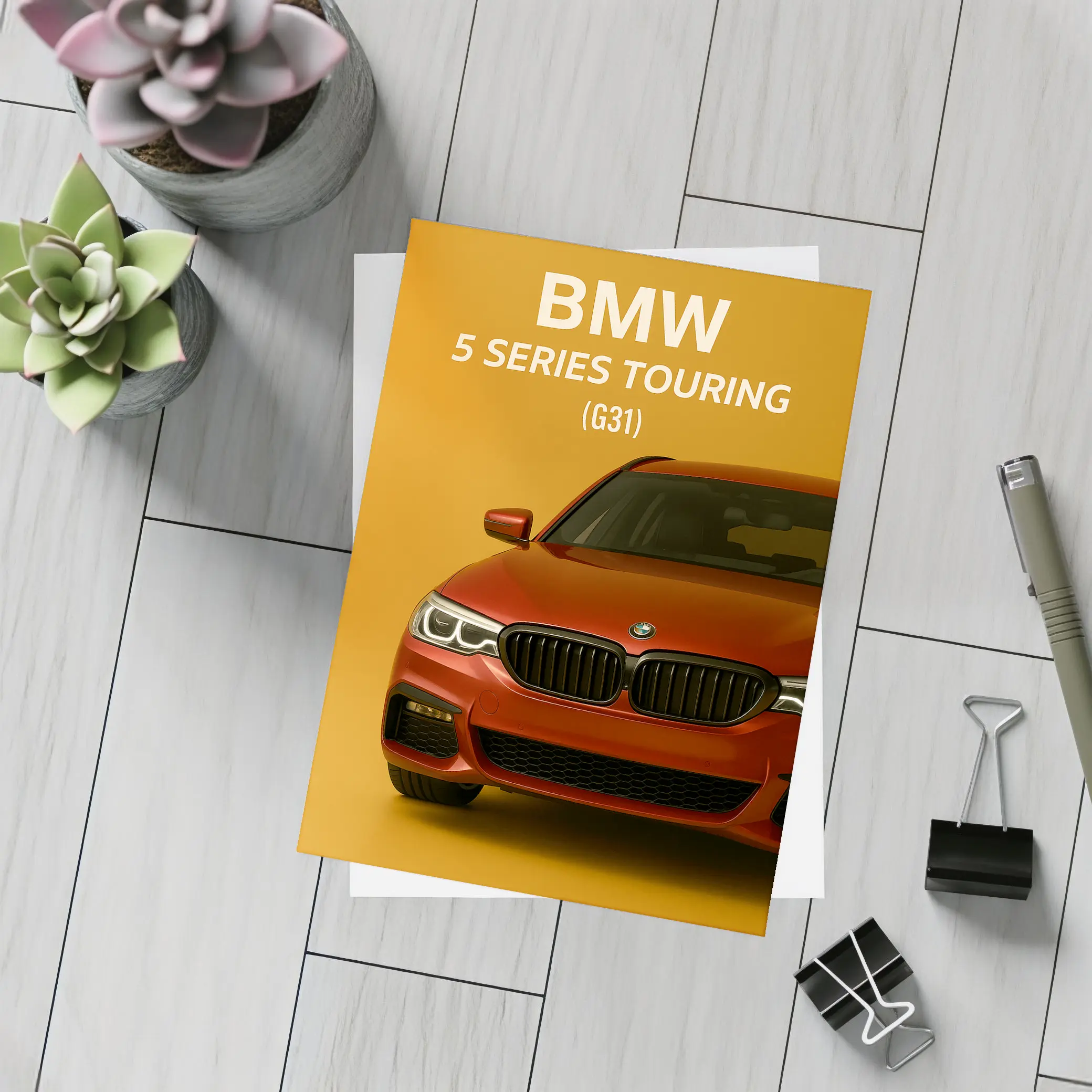 BMW Five Series Touring G31 Orange Background – Postcards