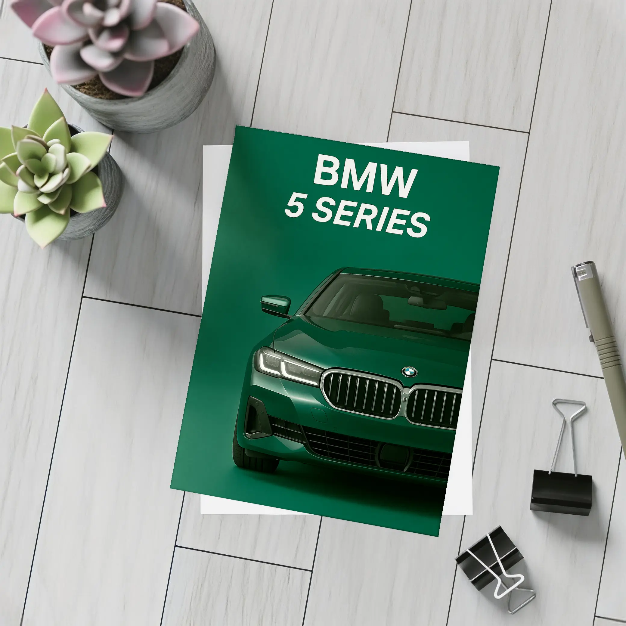 BMW 5 Series Green Studio Front View – Postcards