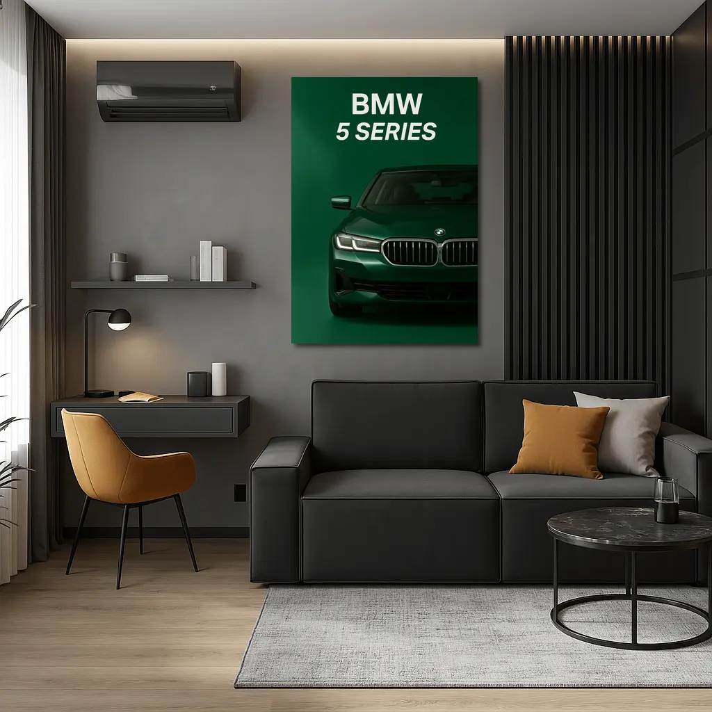 BMW 5 Series Green Studio Front View – Wall Art