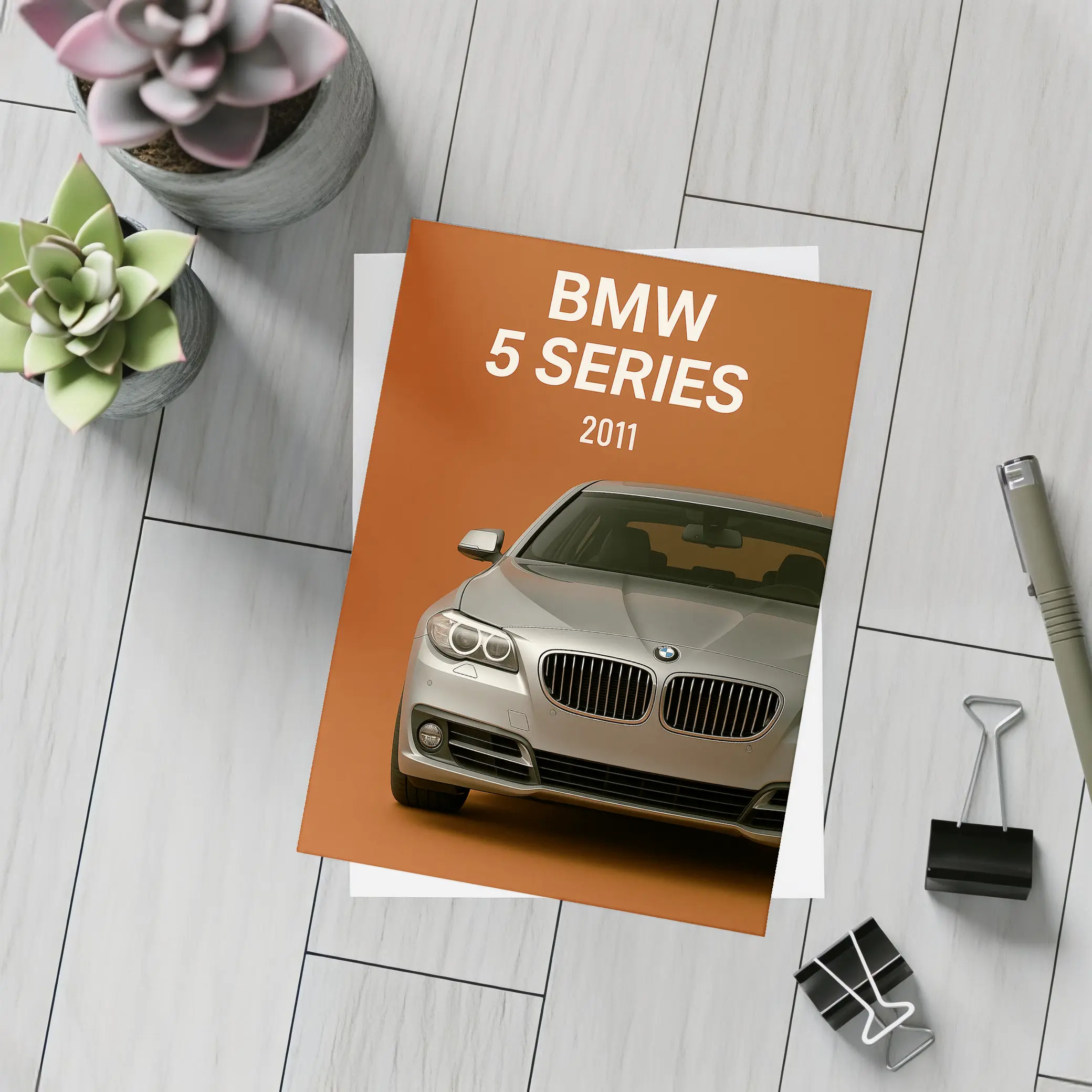 BMW 5 Series Front View Orange Background – Postcards