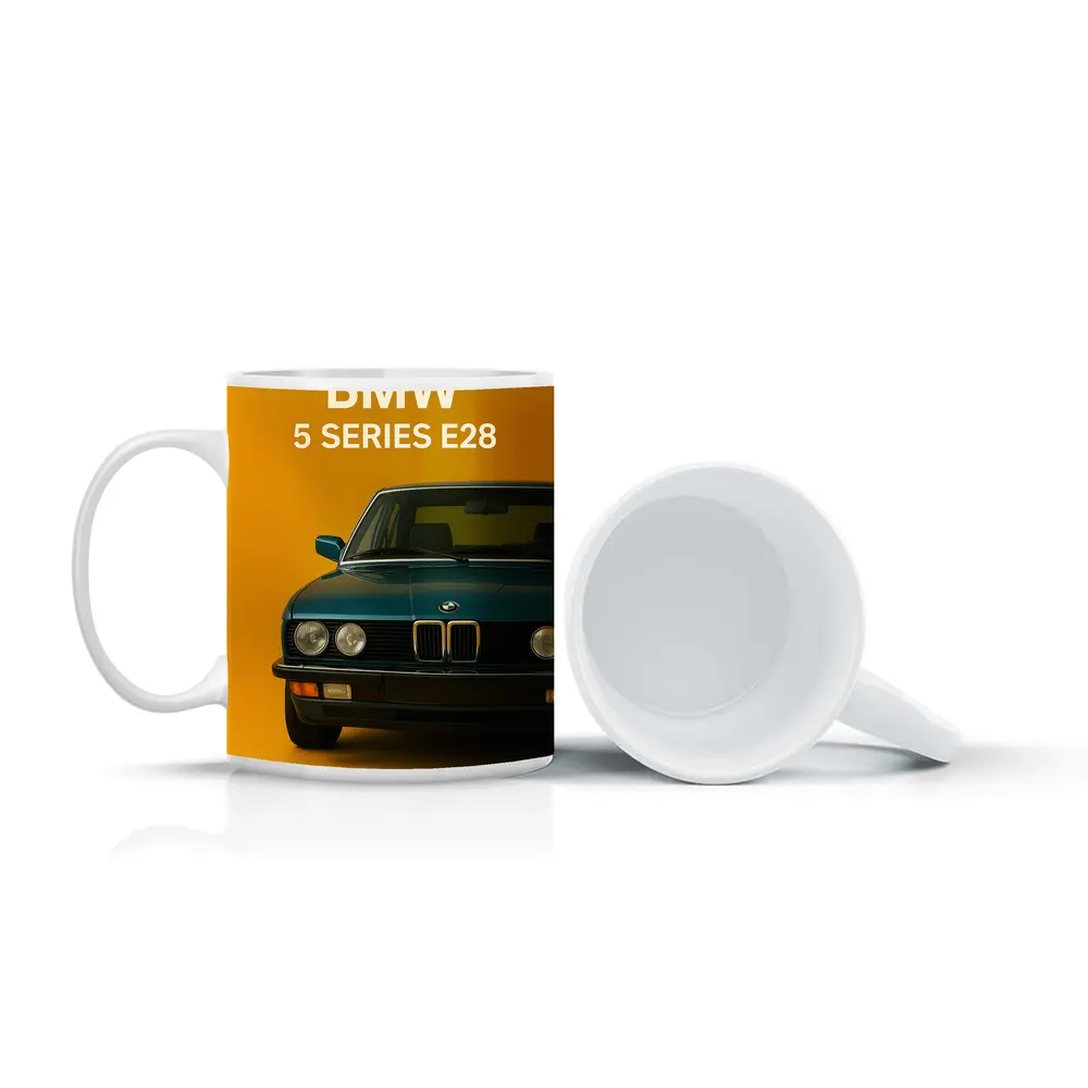 BMW Five Series E28 Yellow Background Art – Mugs
