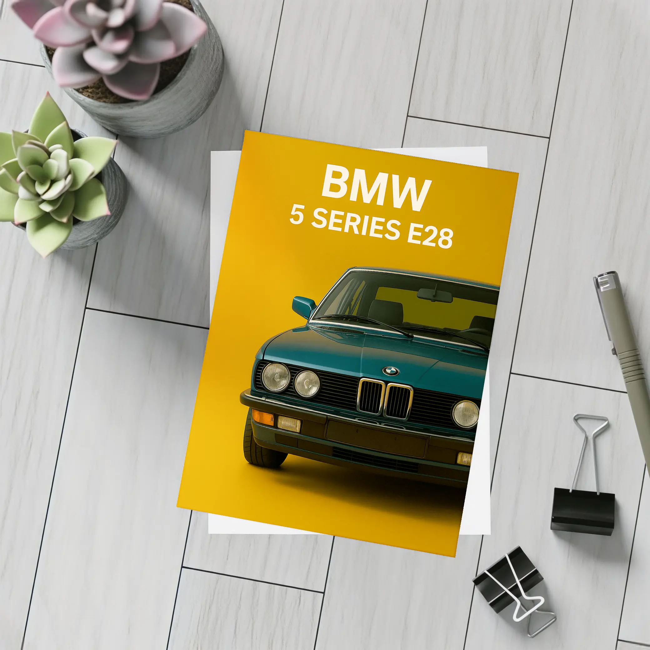 BMW Five Series E28 Yellow Background Art – Postcards