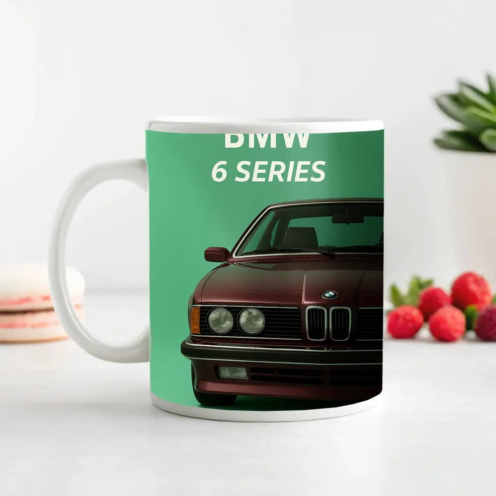 BMW 6 Series Classic Car Green Background – Mugs
