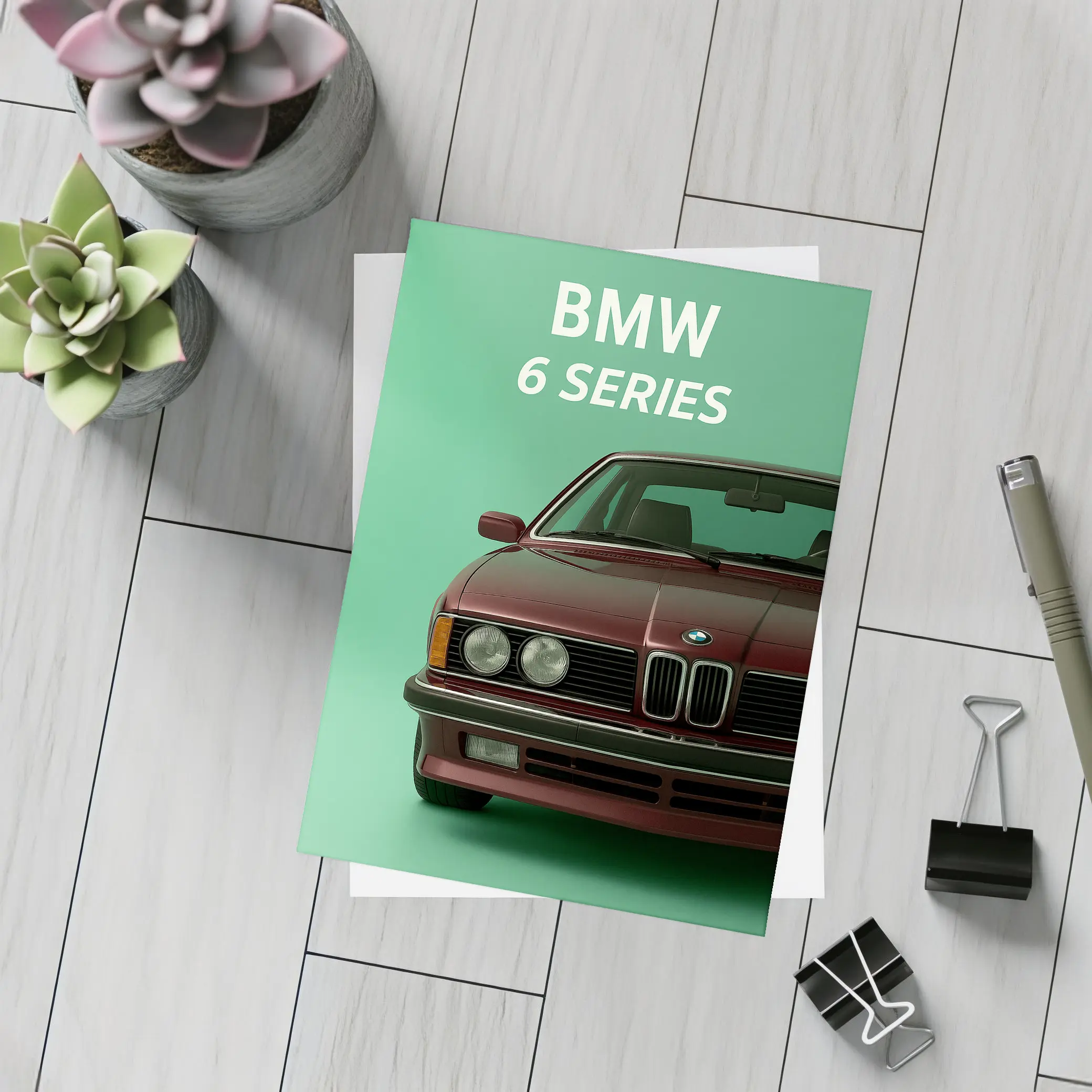 BMW 6 Series Classic Car Green Background – Postcards