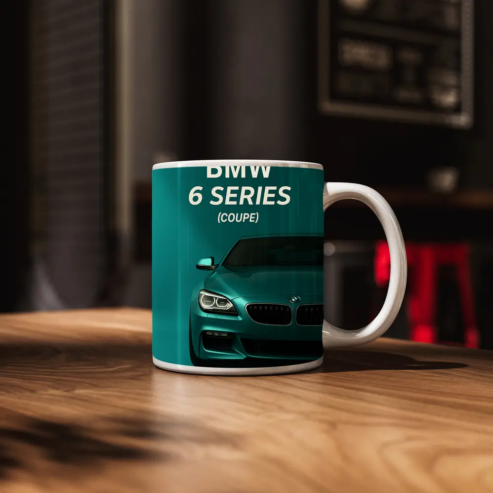 BMW Six Series Coupe Teal Background – Mugs