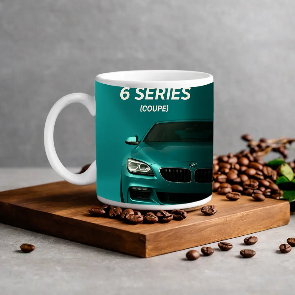 BMW Six Series Coupe Teal Background – Mugs