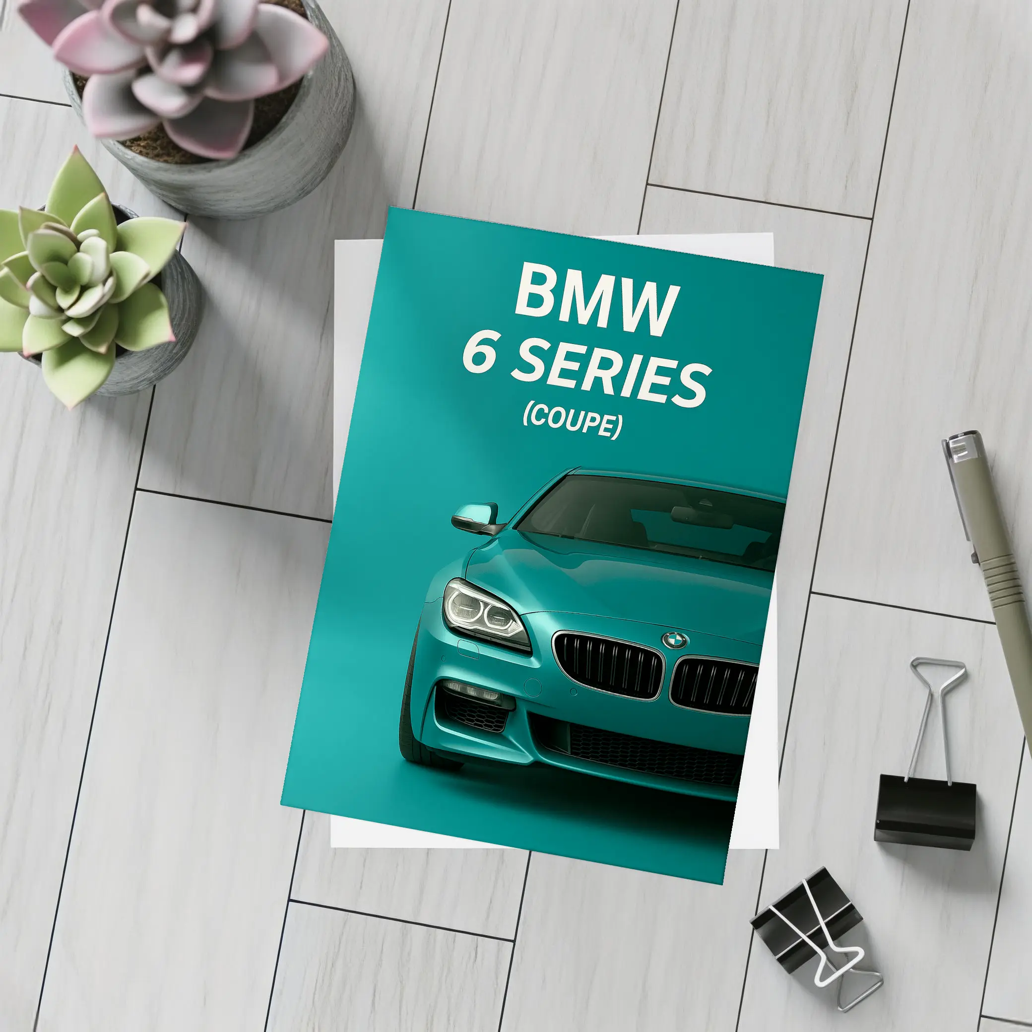 BMW Six Series Coupe Teal Background – Postcards