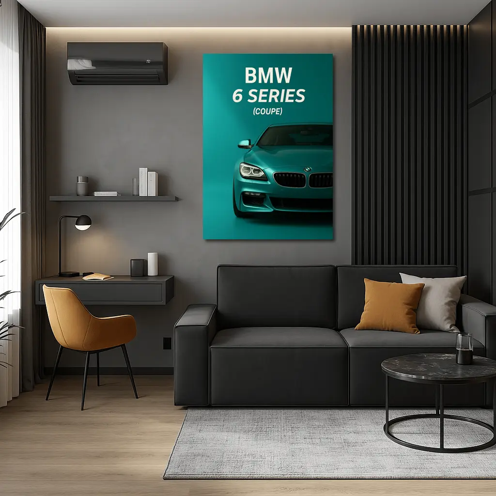 BMW Six Series Coupe Teal Background – Wall Art