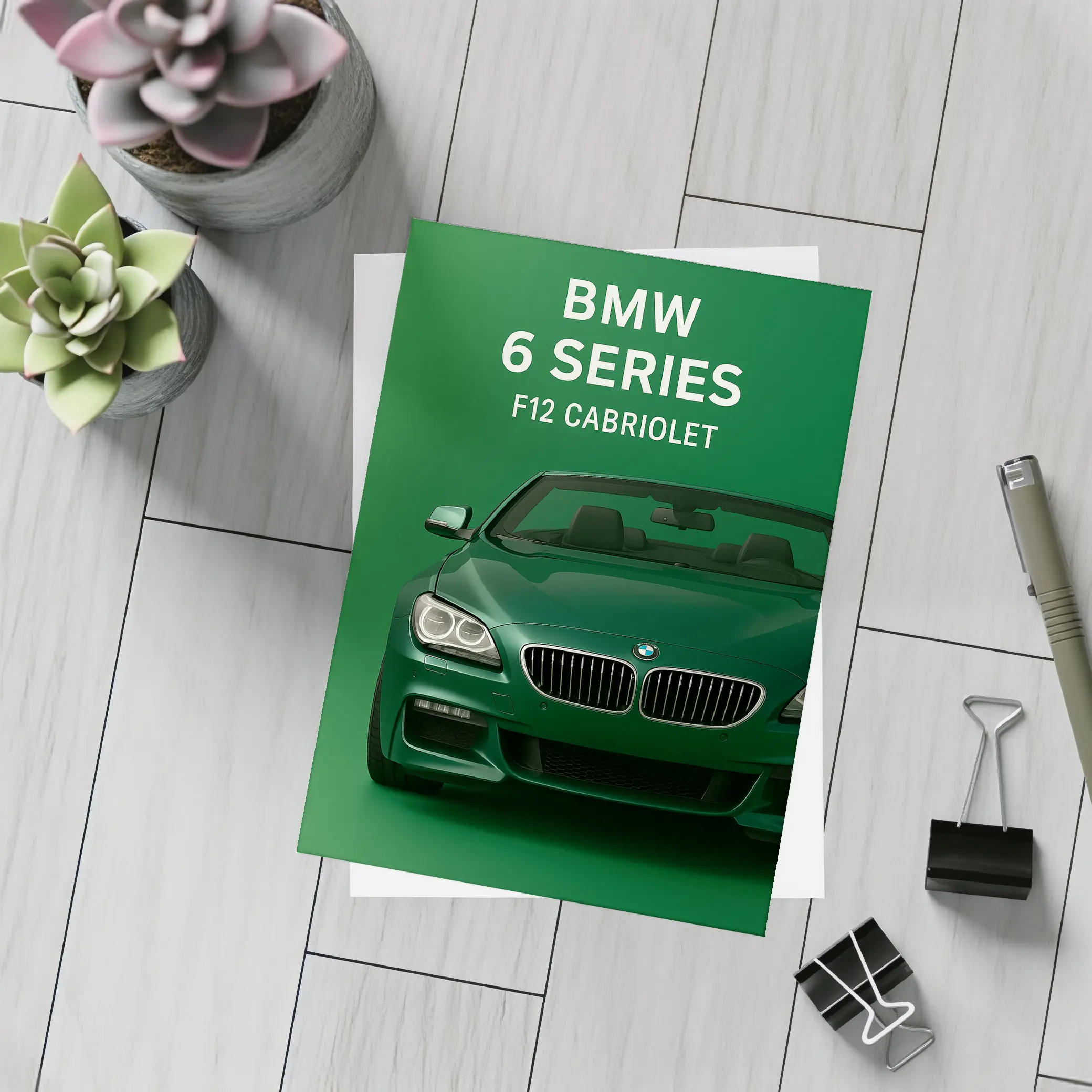 BMW Six Series F12 Cabriolet Green Background – Postcards