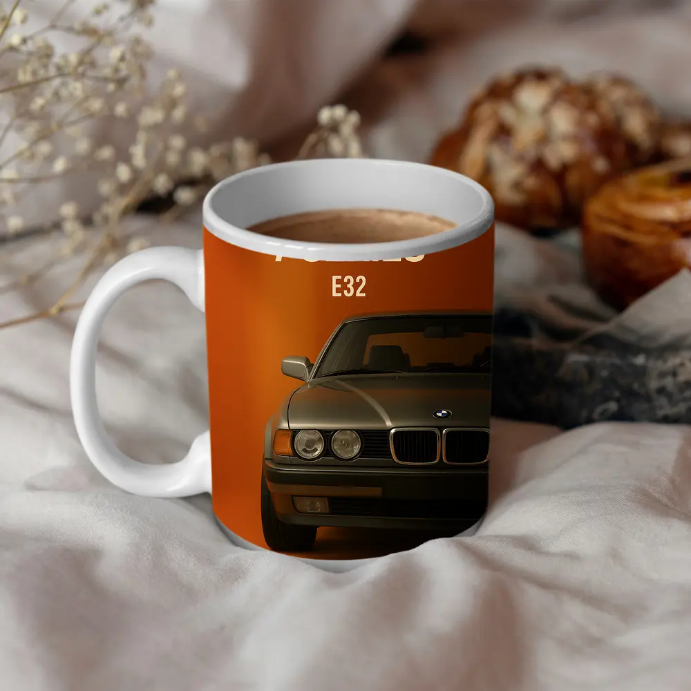 BMW Seven Series E32 Orange Background – Mugs