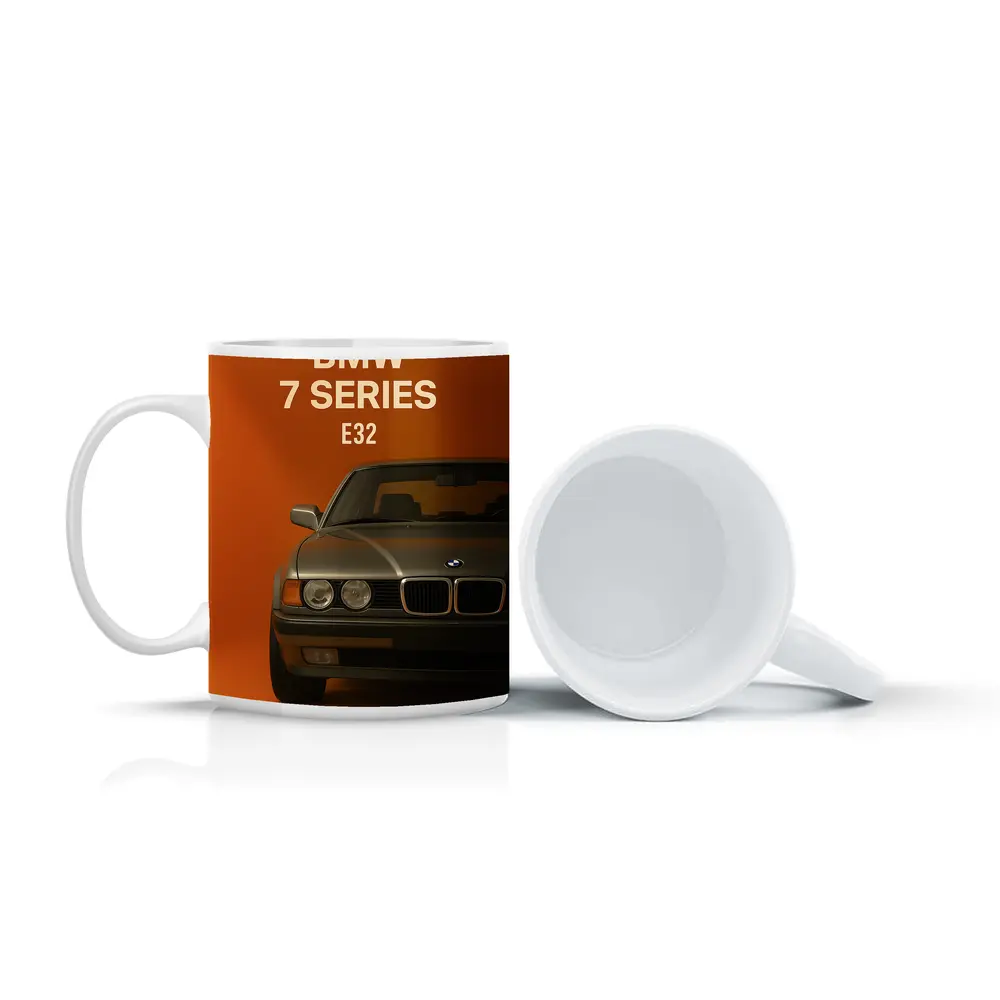 BMW Seven Series E32 Orange Background – Mugs