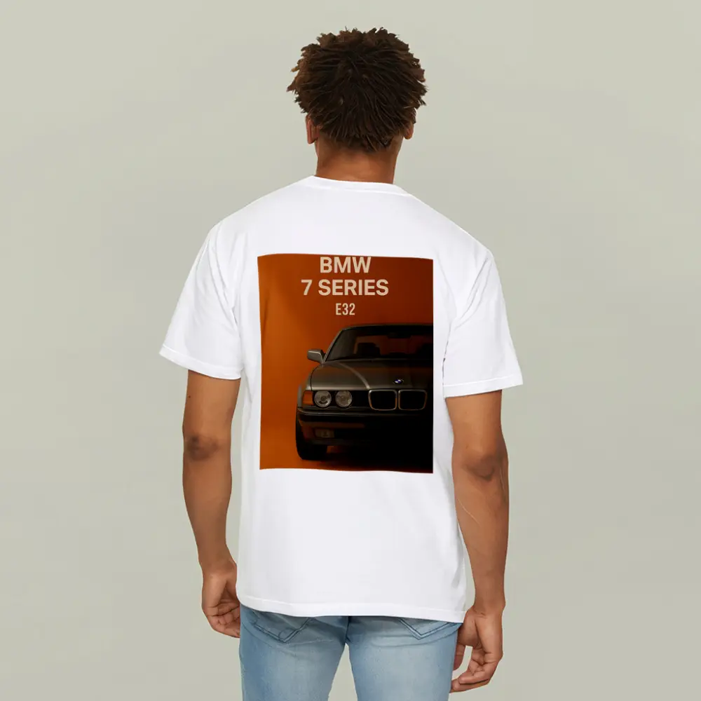 BMW Seven Series E32 Orange Background – T-Shirts