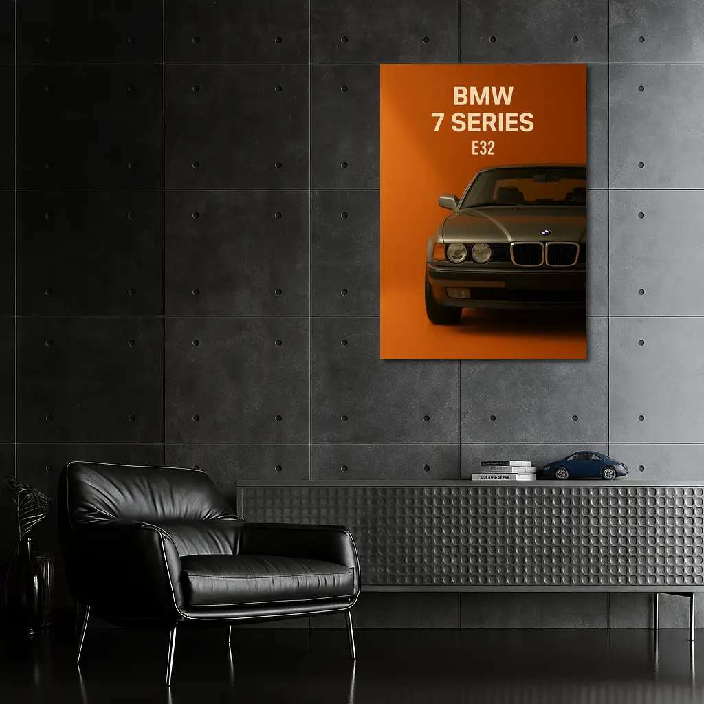 BMW Seven Series E32 Orange Background – Wall Art