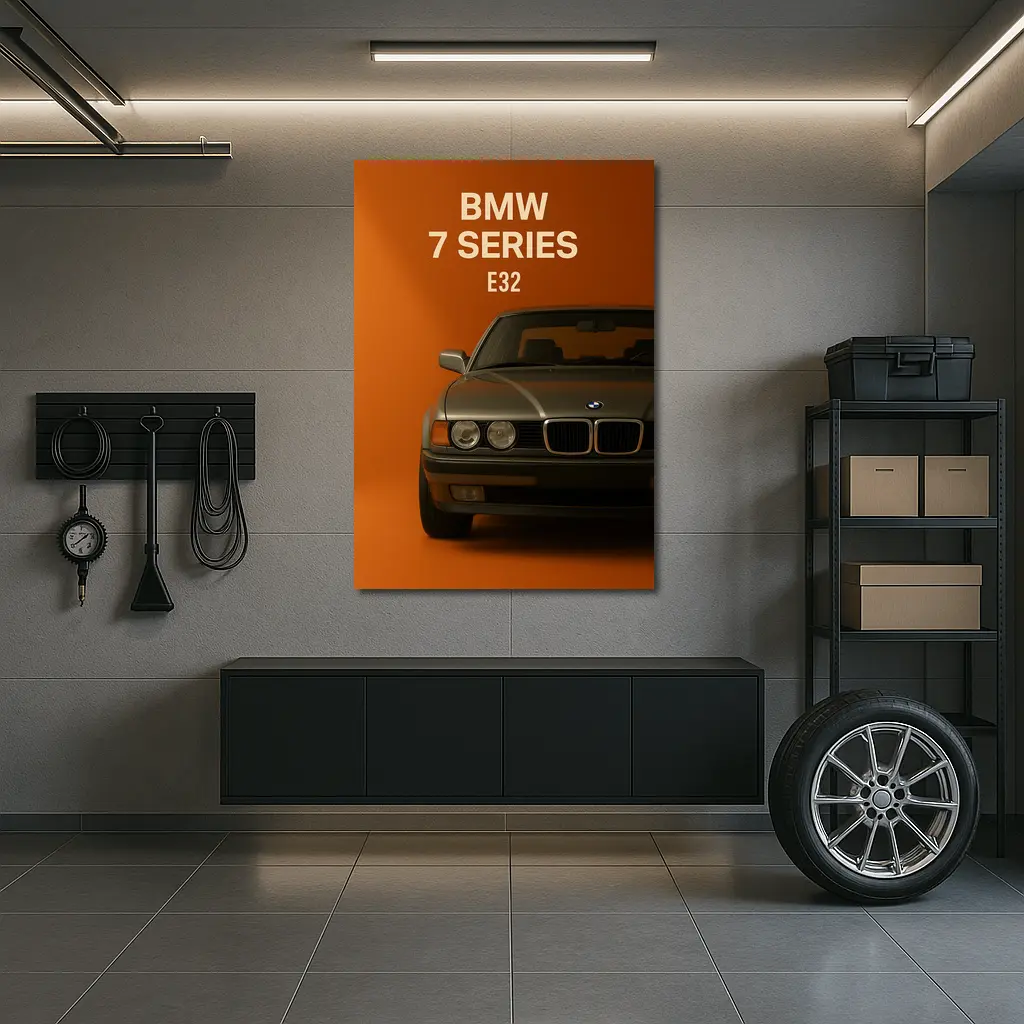 BMW Seven Series E32 Orange Background – Wall Art