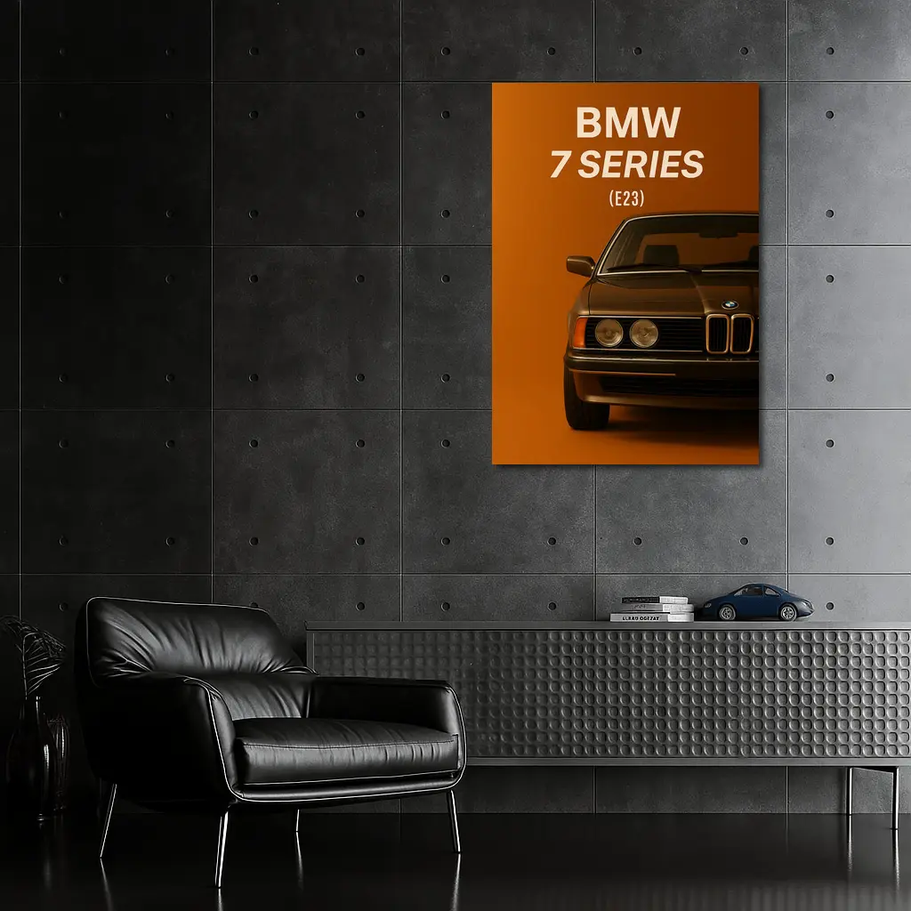 BMW Seven Series E23 Orange Background Art – Wall Art