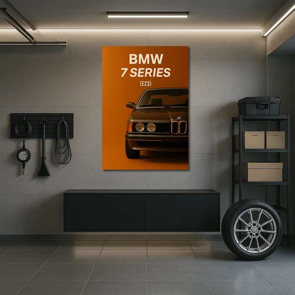 BMW Seven Series E23 Orange Background Art – Wall Art