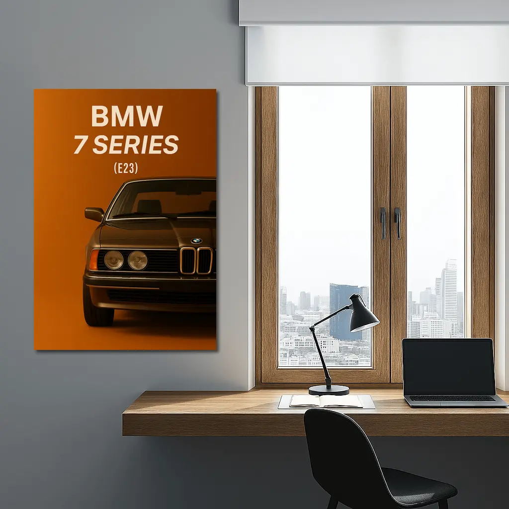 BMW Seven Series E23 Orange Background Art – Wall Art