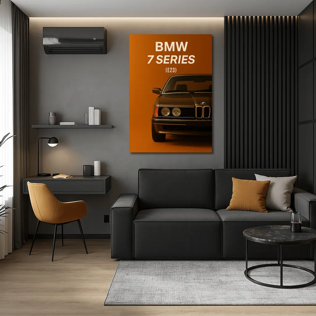BMW Seven Series E23 Orange Background Art – Wall Art
