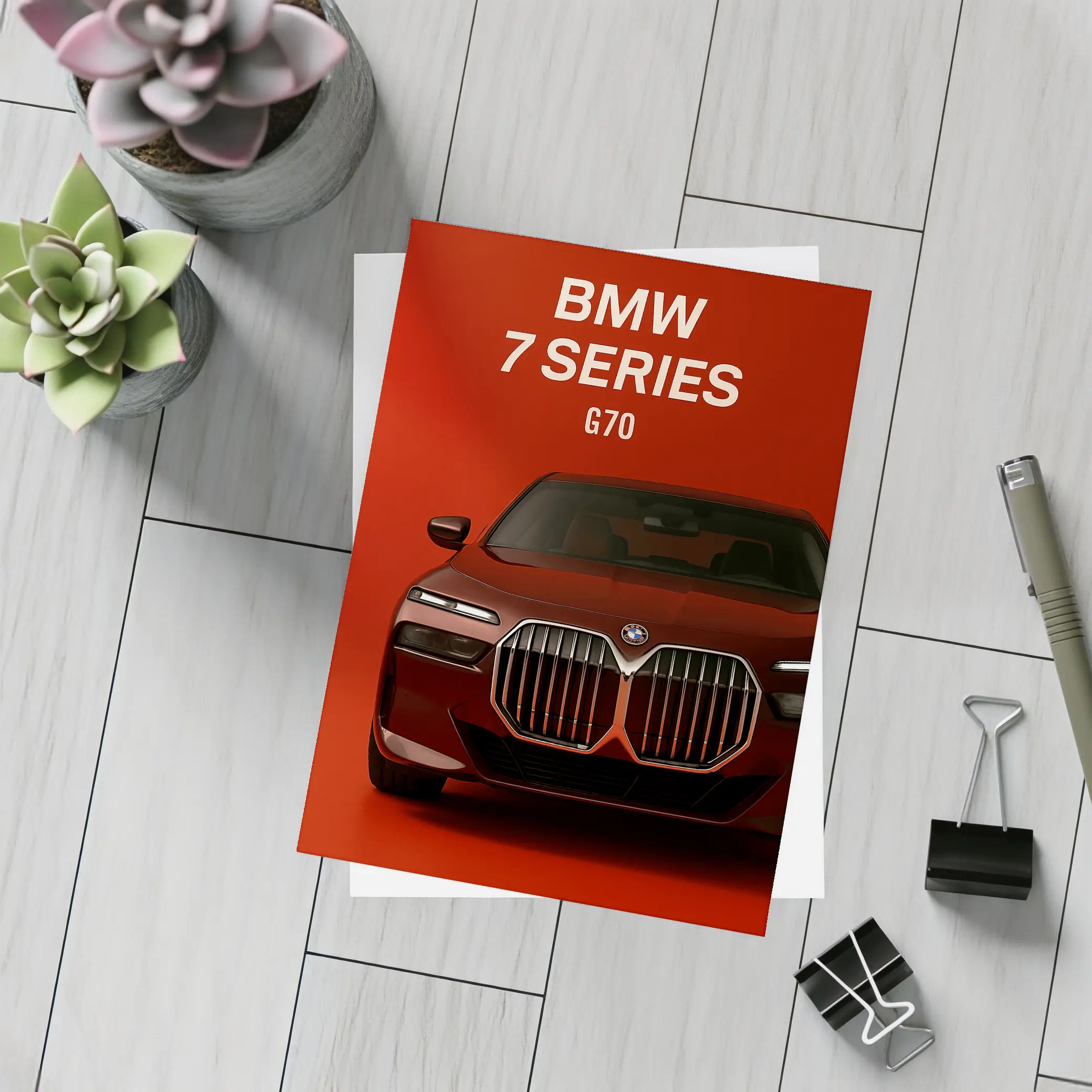BMW Seven Series G70 Red Background – Postcards