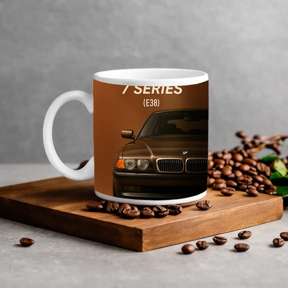 BMW Seven Series E38 Brown Background Art – Mugs