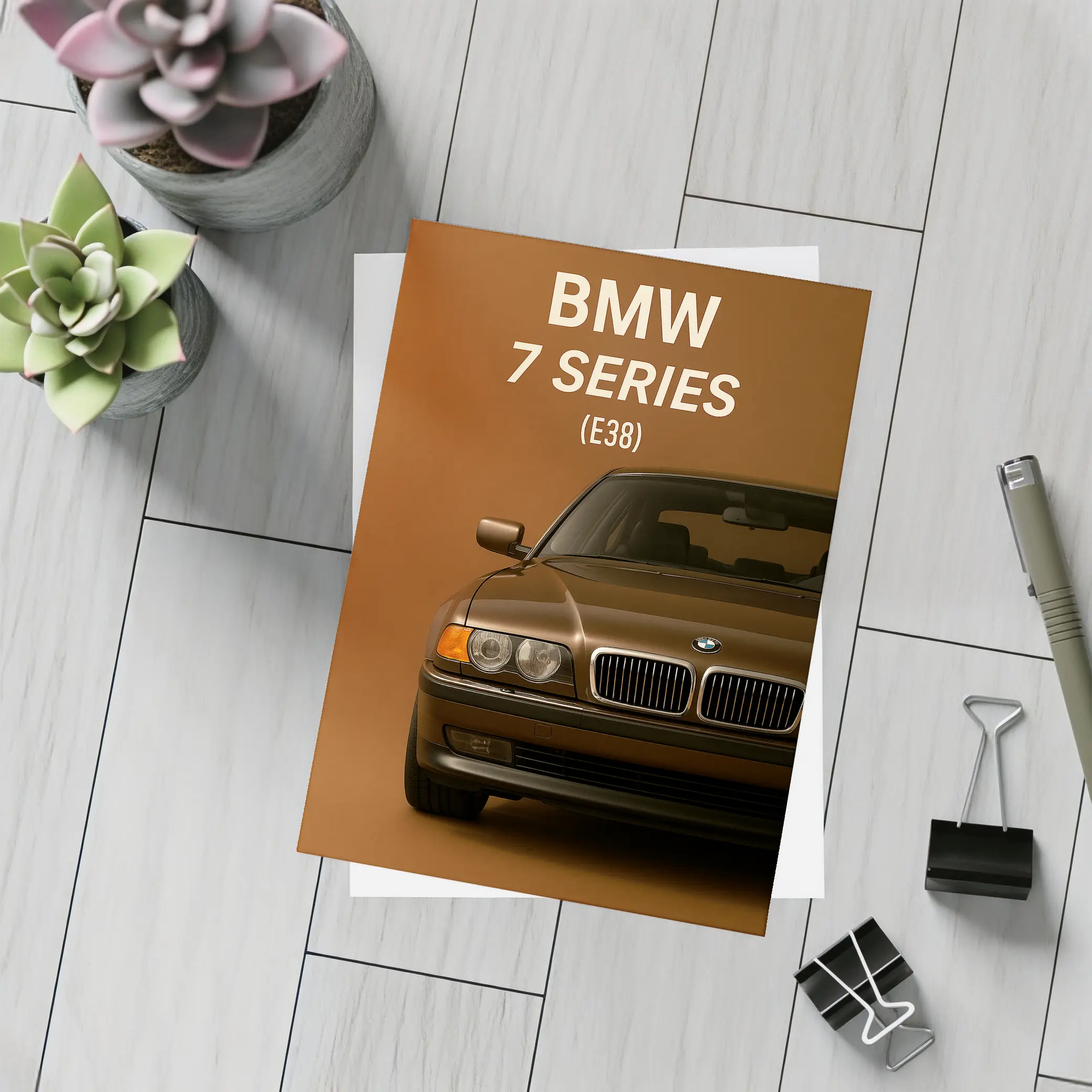 BMW Seven Series E38 Brown Background Art – Postcards