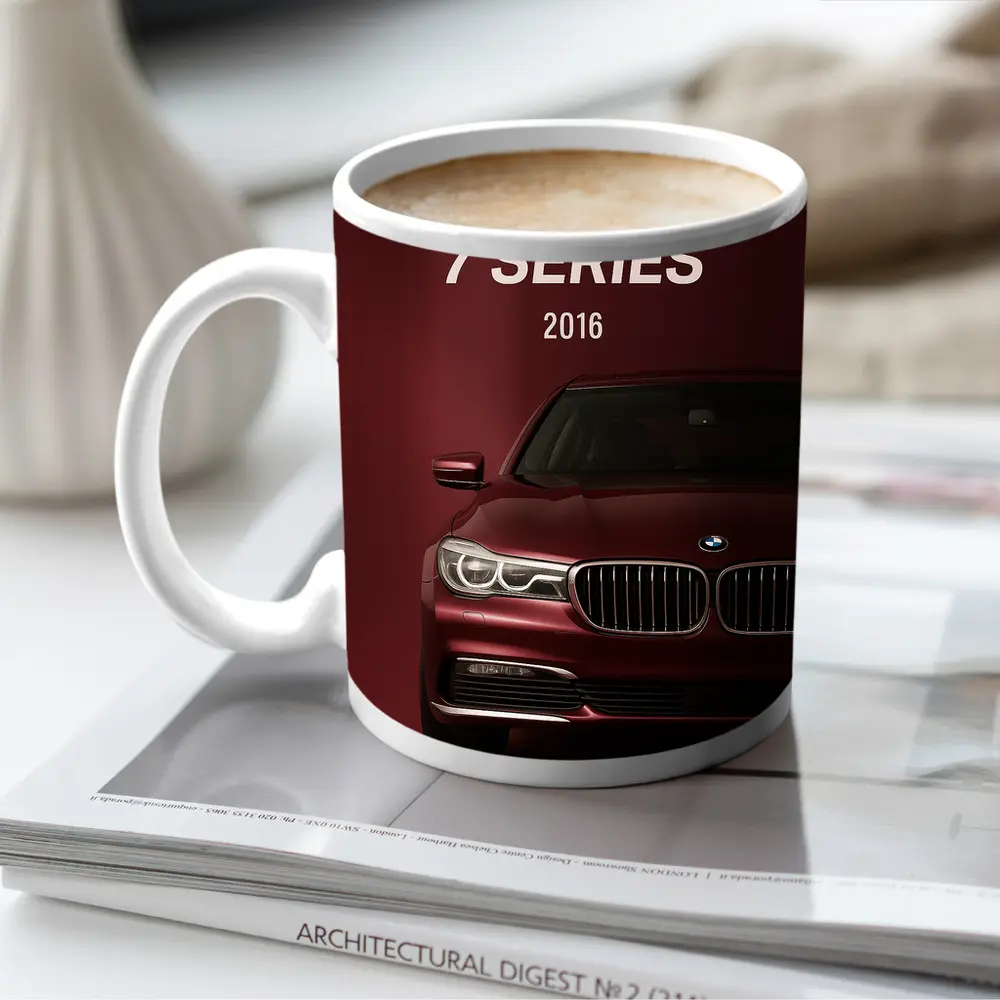 BMW 7 Series 2016 Dark Red Background – Mugs