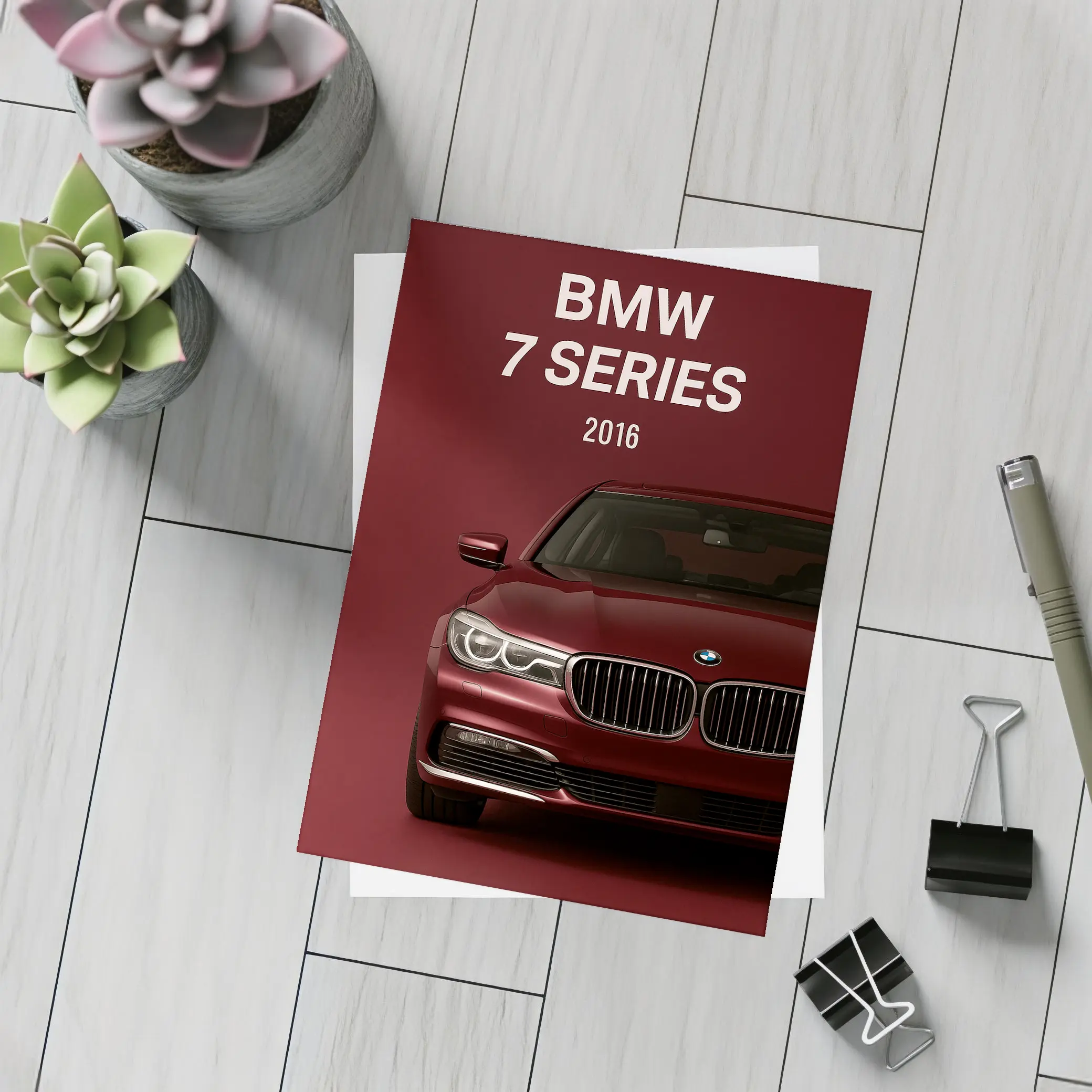 BMW 7 Series 2016 Dark Red Background – Postcards