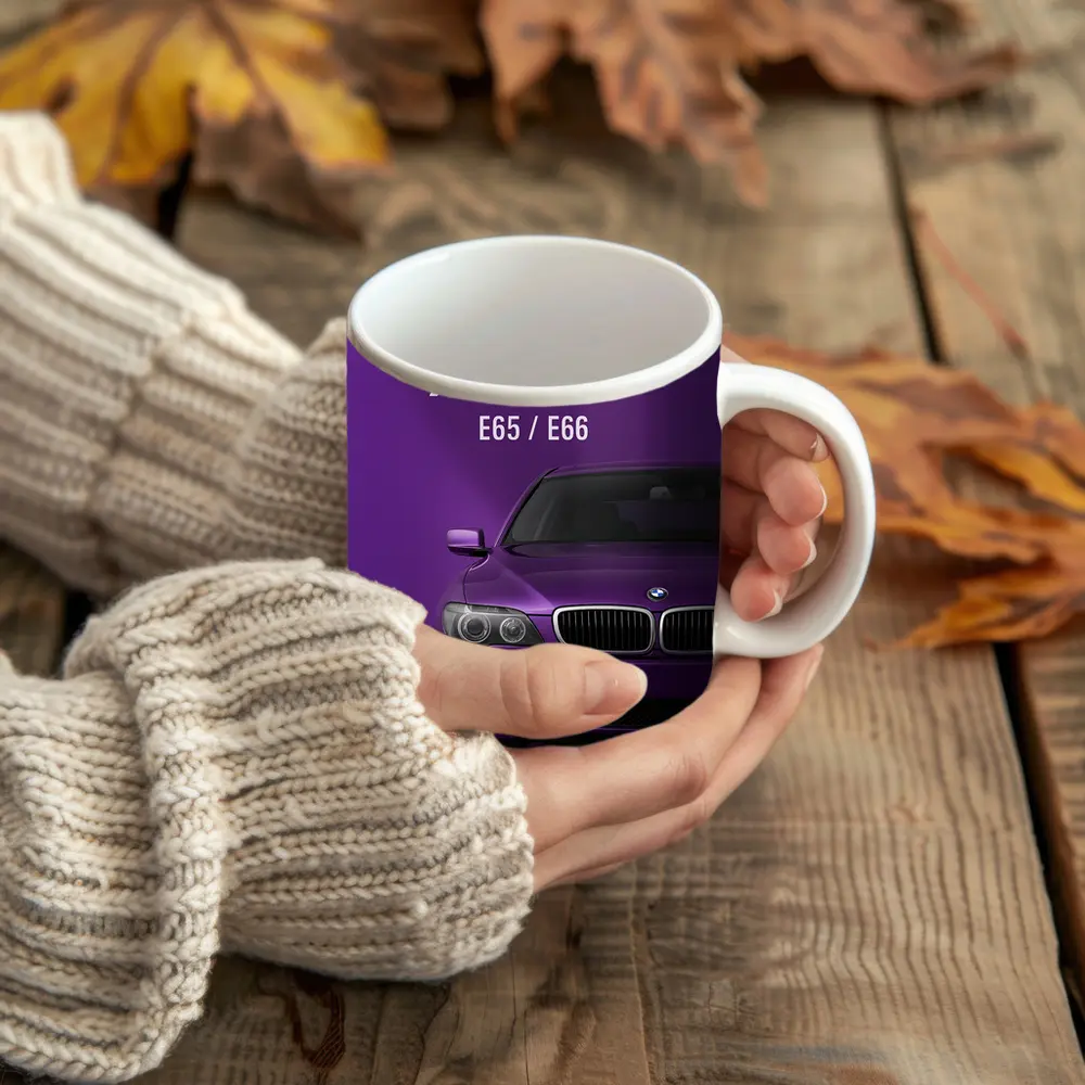BMW Seven Series E65 Purple Background Art – Mugs