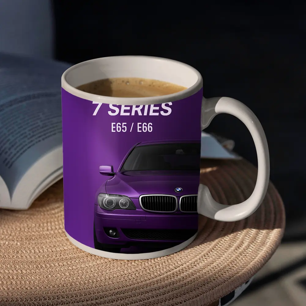 BMW Seven Series E65 Purple Background Art – Mugs