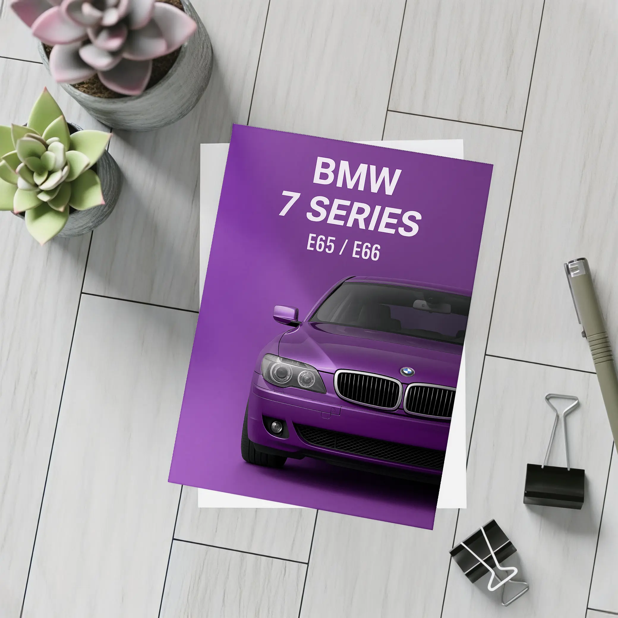 BMW Seven Series E65 Purple Background Art – Postcards