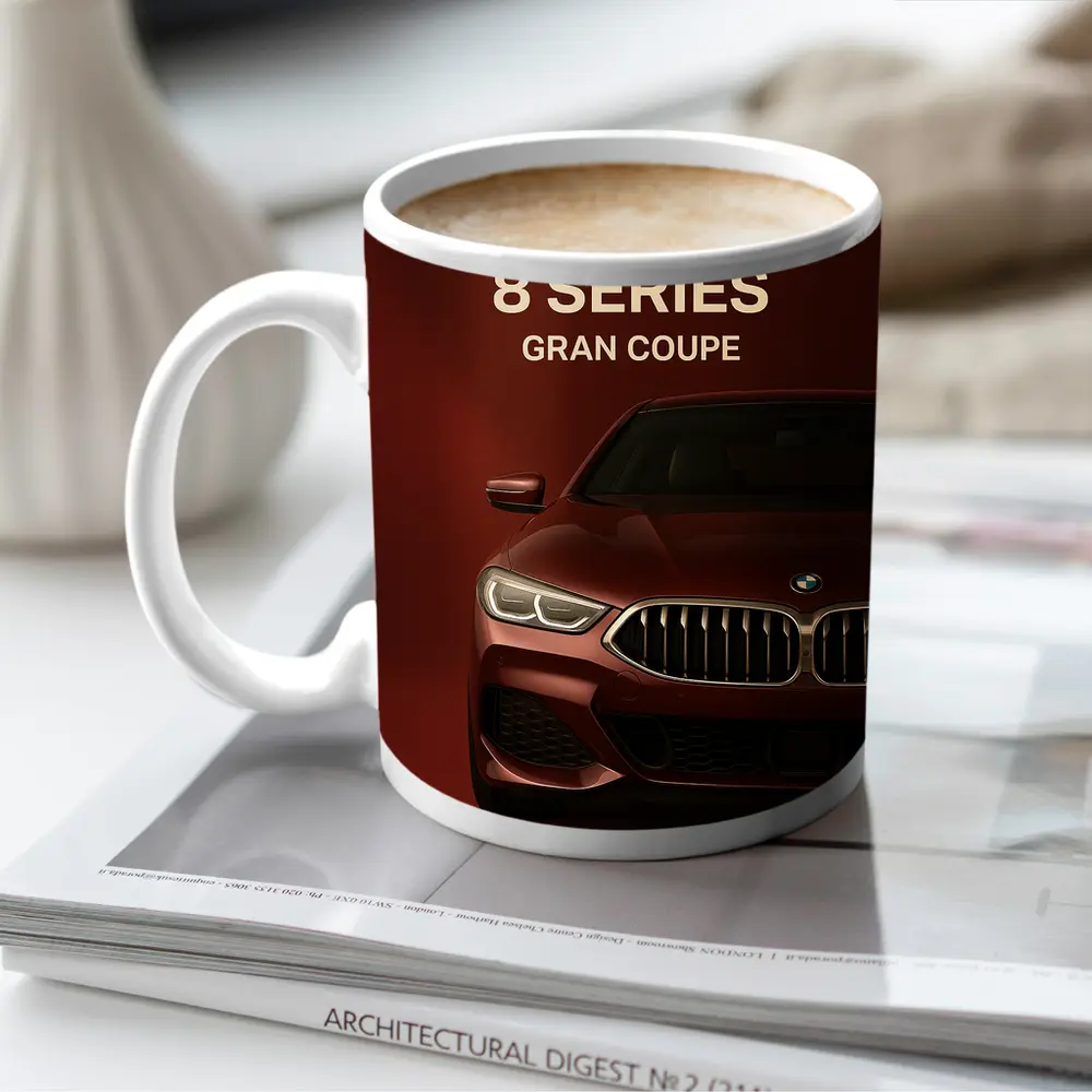 BMW Eight Series Gran Coupe Red Background – Mugs