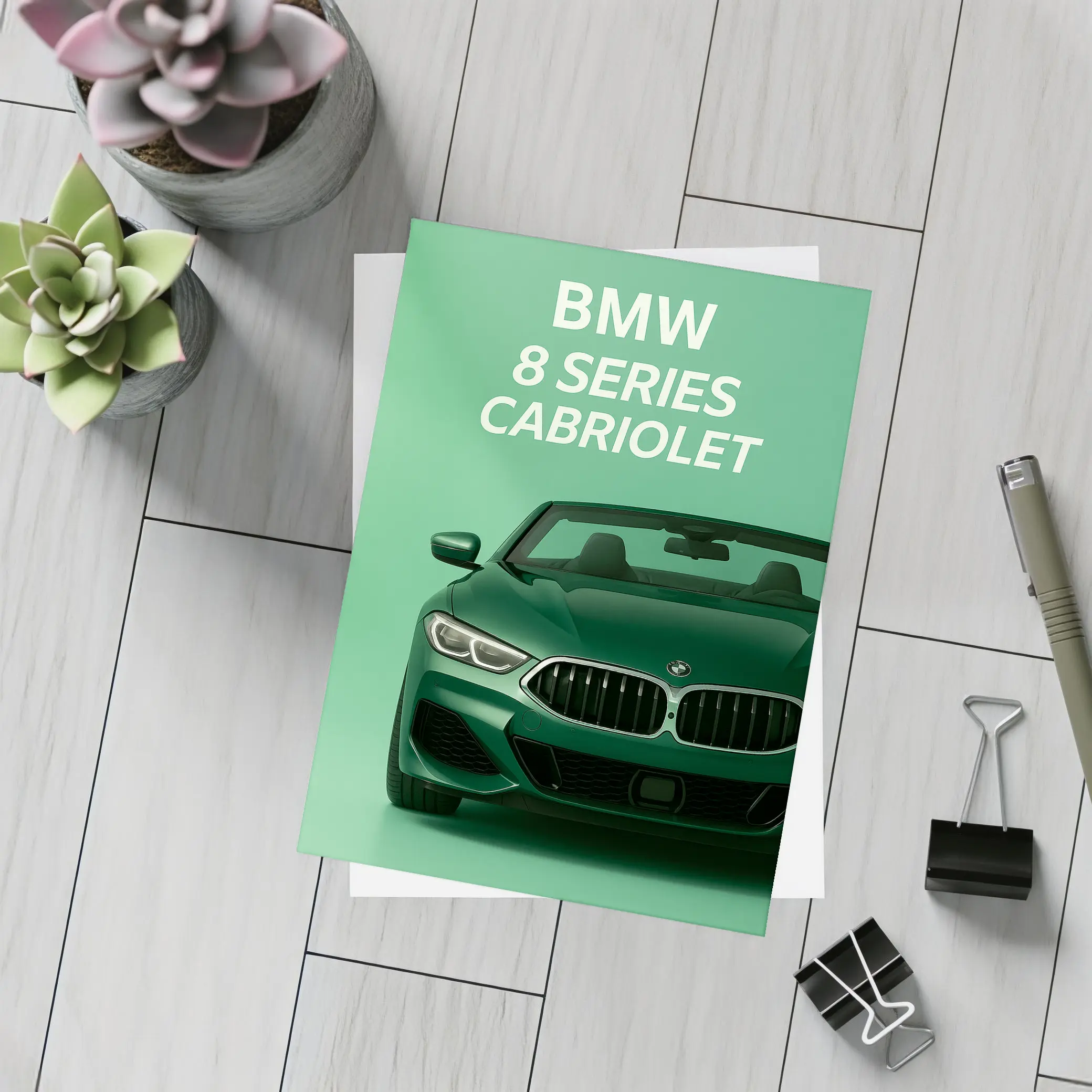 BMW Eight Series Cabriolet Green Background – Postcards