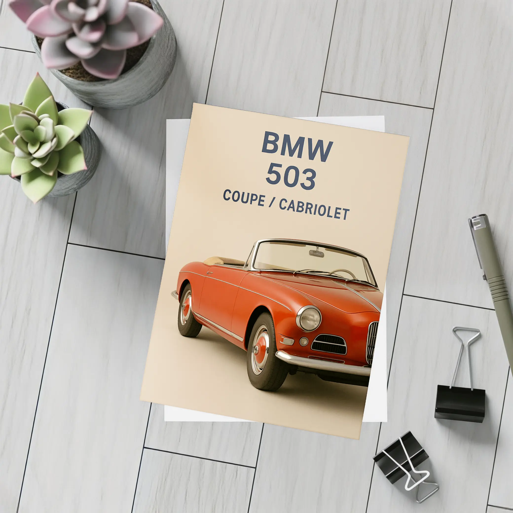 BMW 503 Cabriolet Classic Red Car Art – Postcards