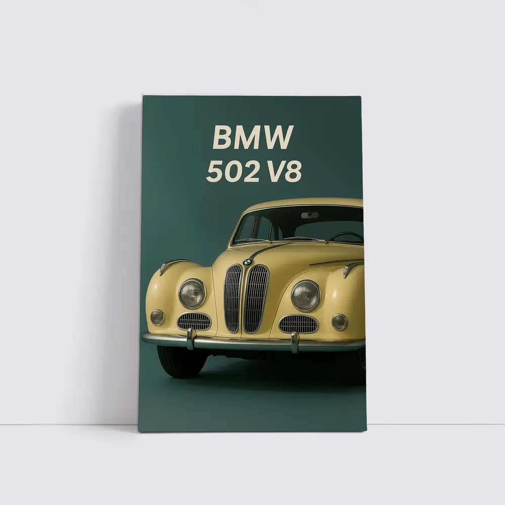 BMW 502 V8 Classic Car Green Background – Wall Art