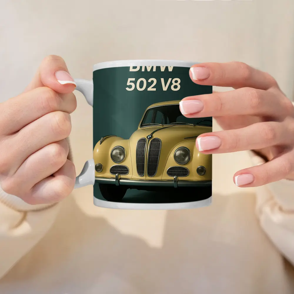 BMW 502 V8 Classic Car Green Background – Mugs