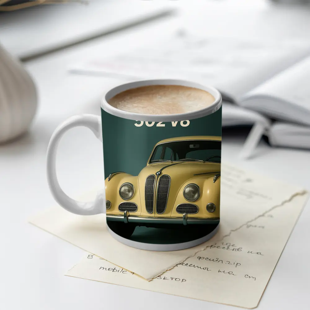 BMW 502 V8 Classic Car Green Background – Mugs