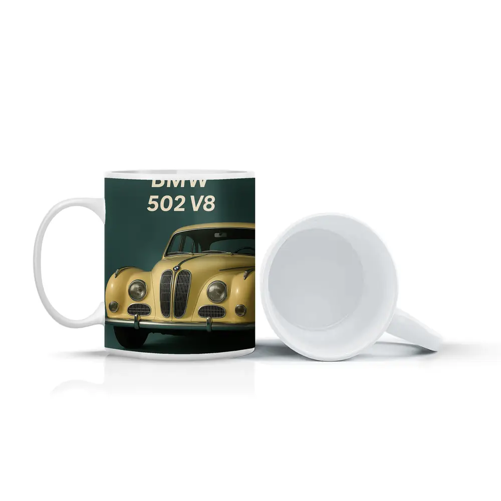 BMW 502 V8 Classic Car Green Background – Mugs