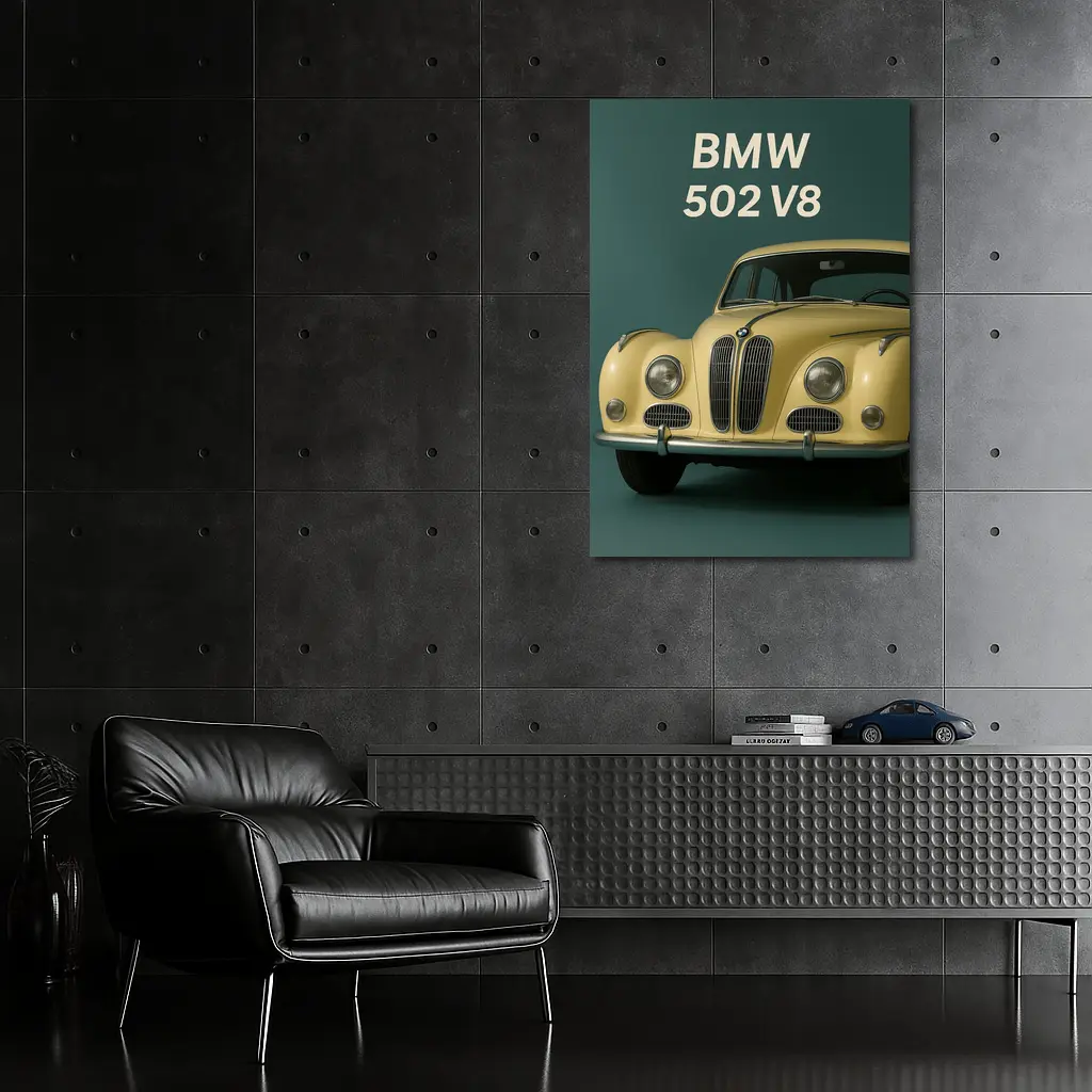 BMW 502 V8 Classic Car Green Background – Wall Art
