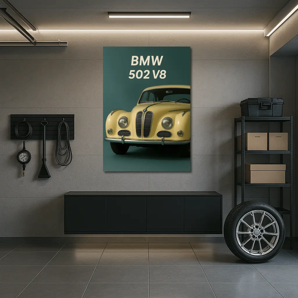 BMW 502 V8 Classic Car Green Background – Wall Art